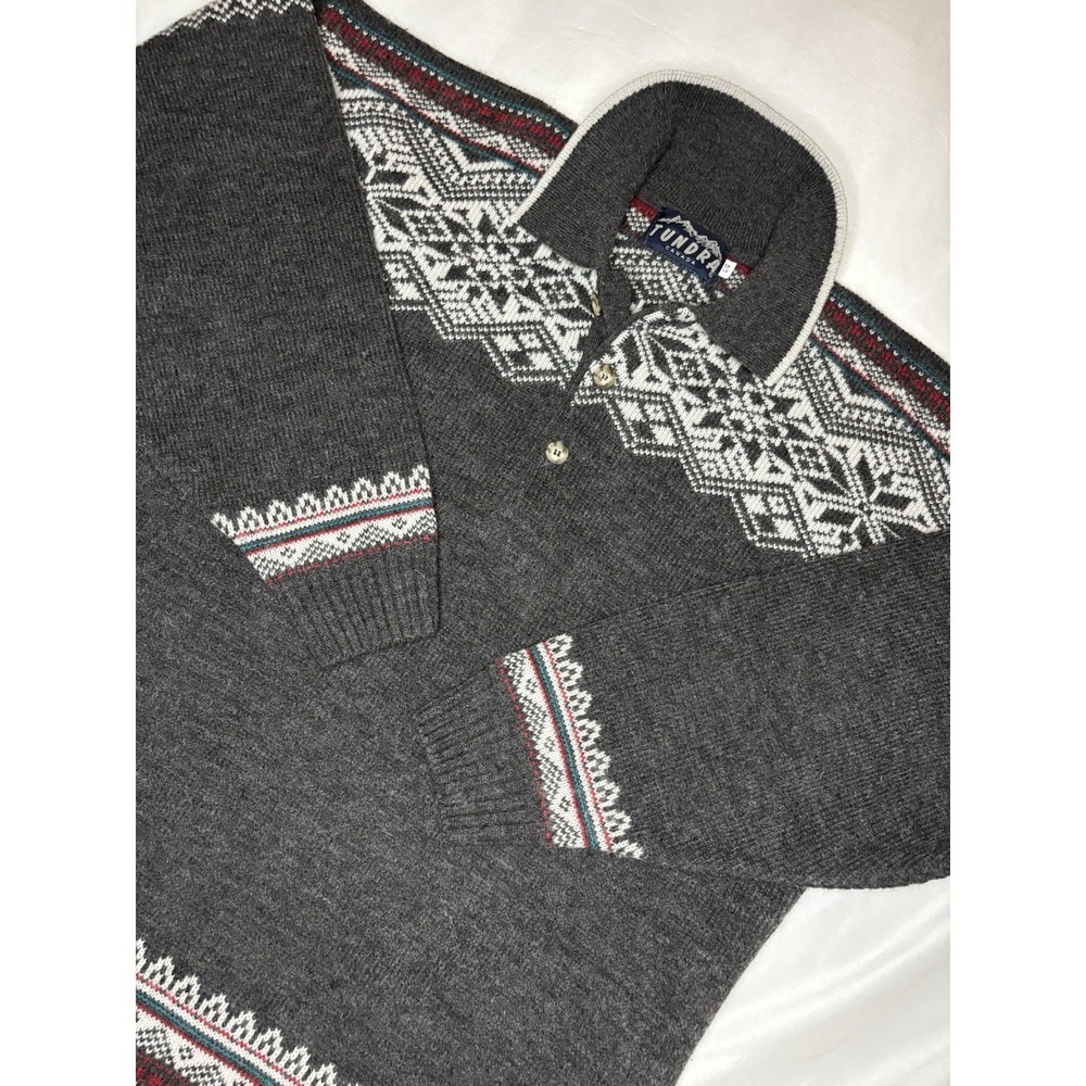 Vintage Tundra Canada Sweater Coogi Style Polo Collar Shirt Button Henley Large